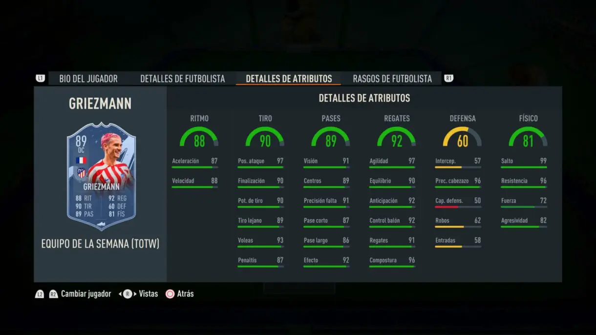 Stats in game Griezmann FIF FIFA 23 Ultimate Team