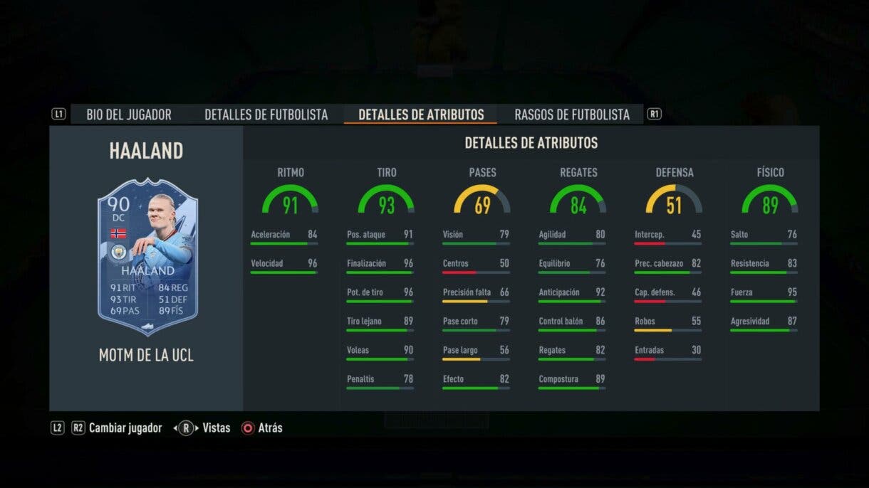 Stats in game Haaland MOTM FIFA 23 Ultimate Team
