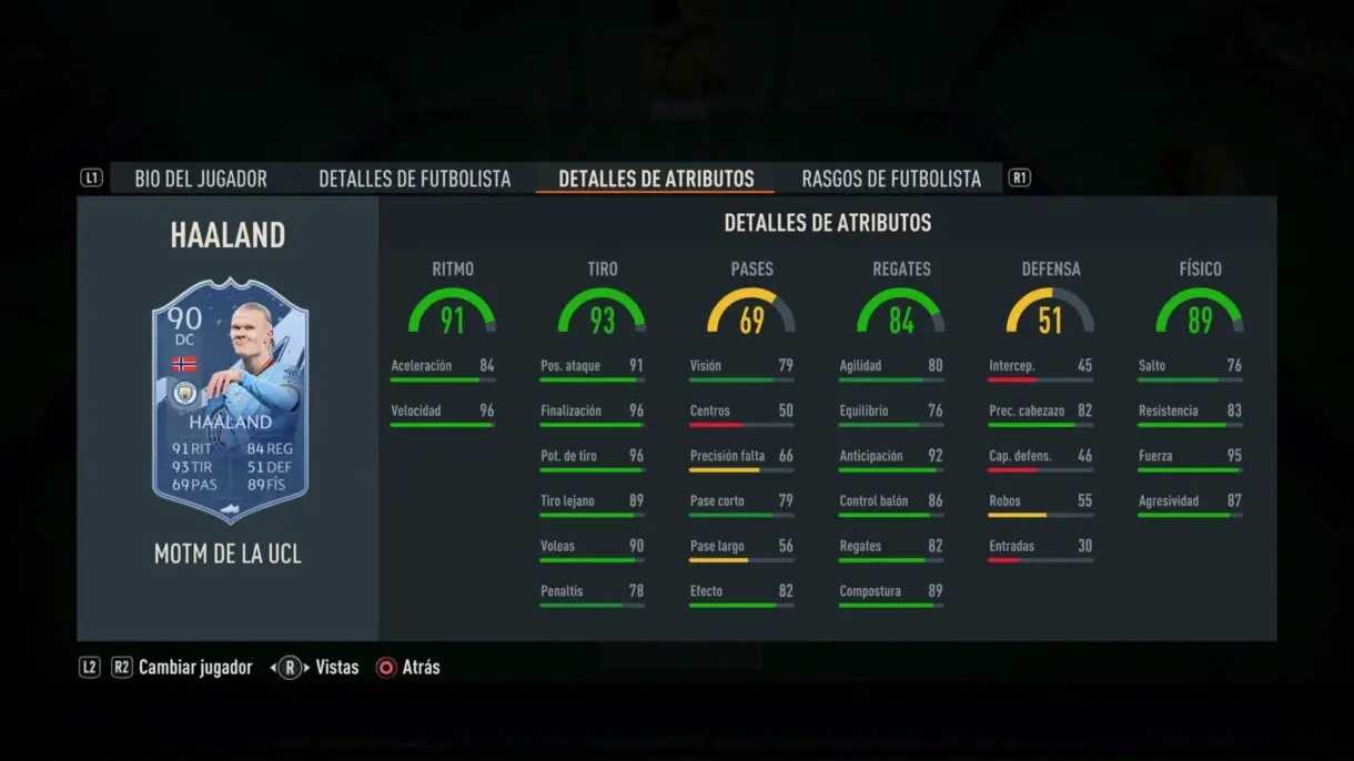 Stats in game Haaland MOTM FIFA 23 Ultimate Team