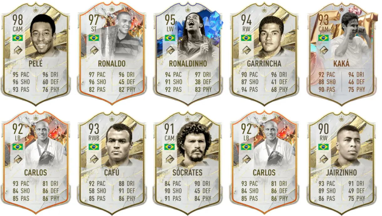 Un tipo de carta de cada Icono brasileño de FIFA 23 Ultimate Team