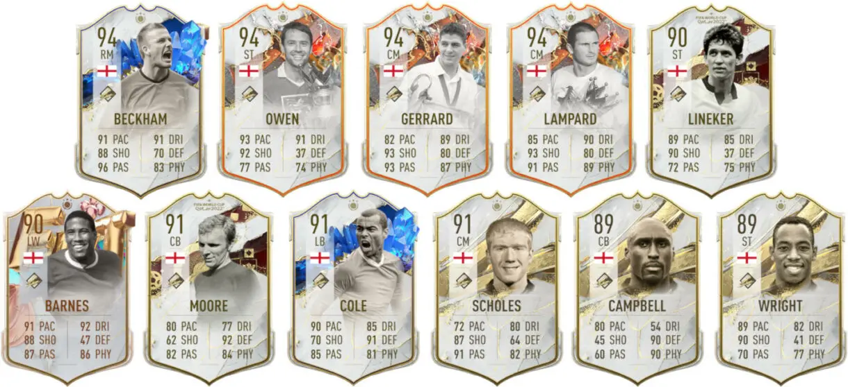 Un tipo de carta de cada Icono inglés de FIFA 23 Ultimate Team