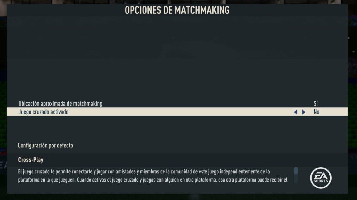 FIFA 23 matchmaking options menu
