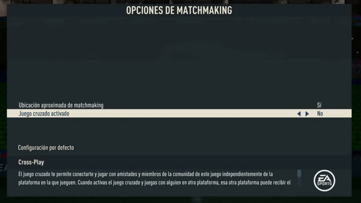 Menú opciones de matchmaking FIFA 23