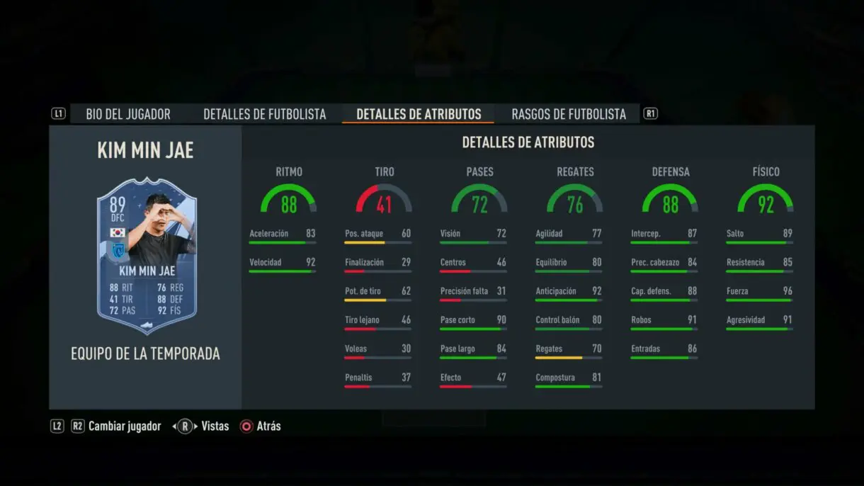 Stats in game Kim Min Jae TOTS FIFA 23 Ultimate Team