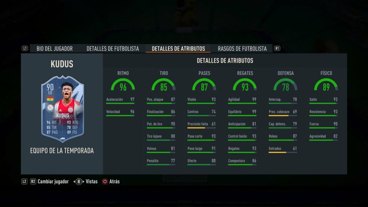 Stats in game Kudus TOTS FIFA 23 Ultimate Team