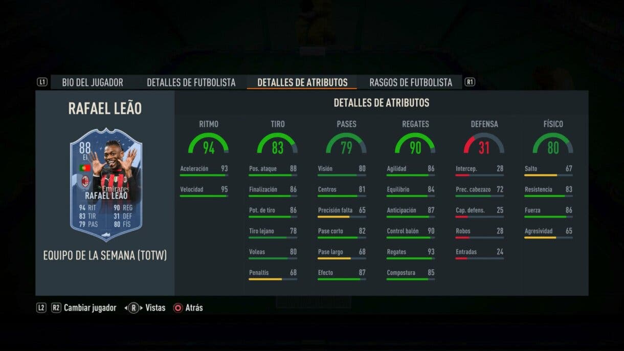 Stats in game Rafael Leao IF FIFA 23 Ultimate Team