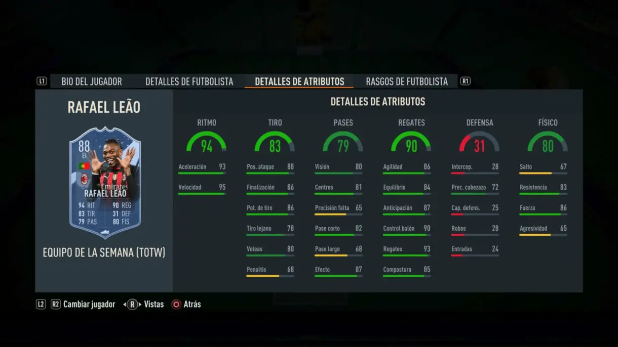 Stats in game Rafael Leao IF FIFA 23 Ultimate Team