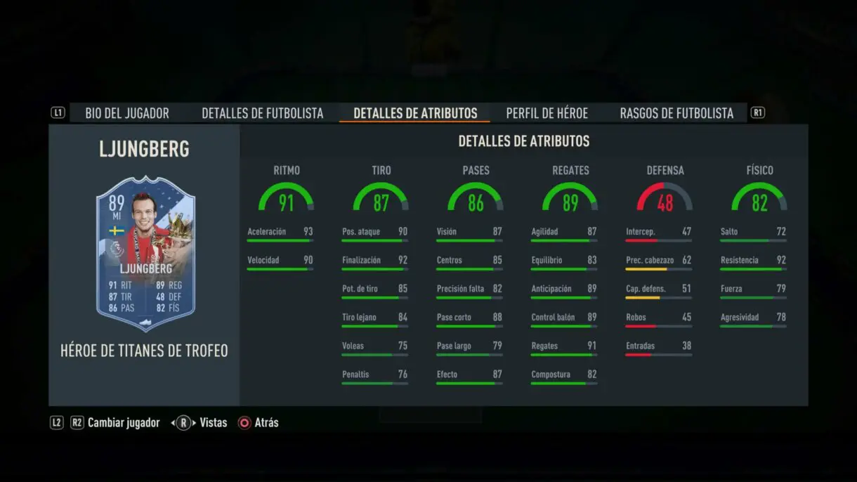 Stats in game Ljungberg FUT Heroes Trophy Titans FIFA 23 Ultimate Team