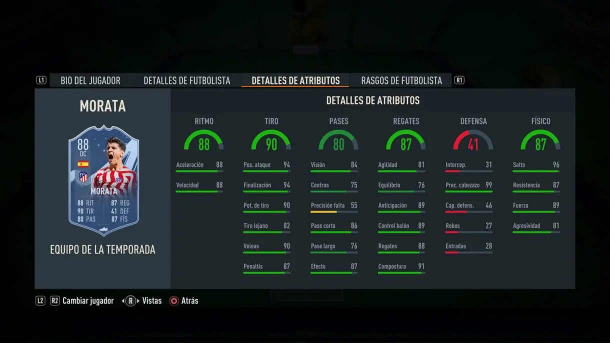 Stats in game Morata TOTS FIFA 23 Ultimate Team