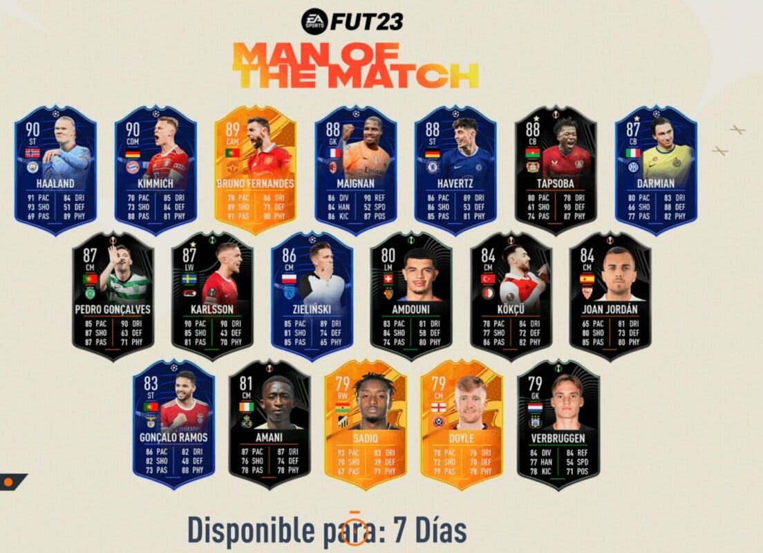 All MOTM cards in the current FIFA 23 Ultimate Team loading screen bundle