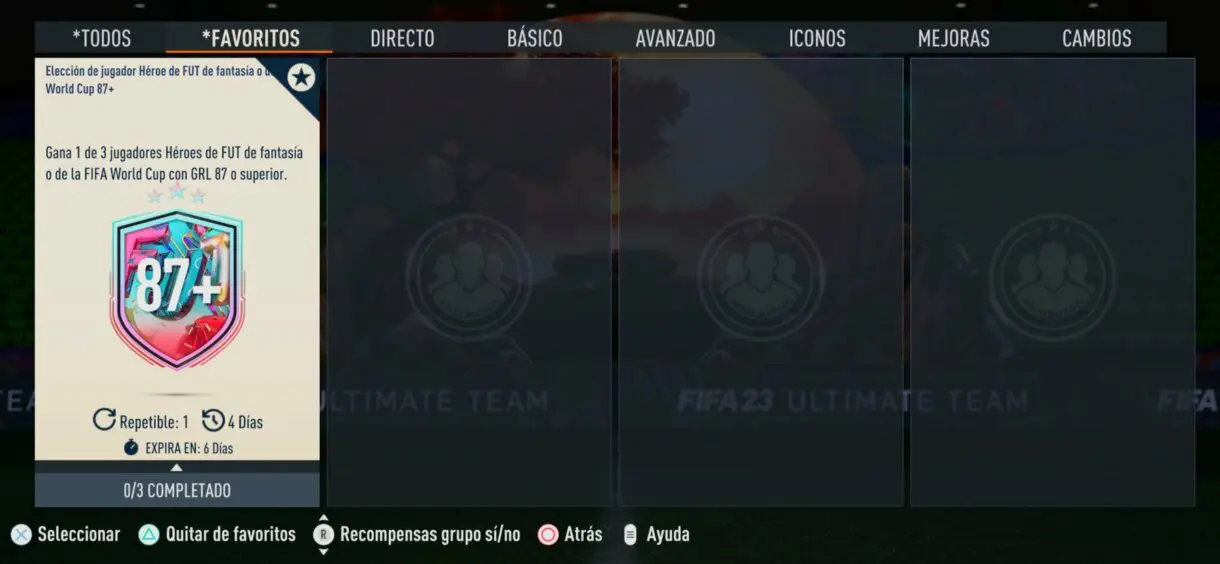 SBC Elección de jugador Héroe de FUT de fantasía o de la FIFA World Cup 87+ desde el menú de FIFA 23 Ultimate Team