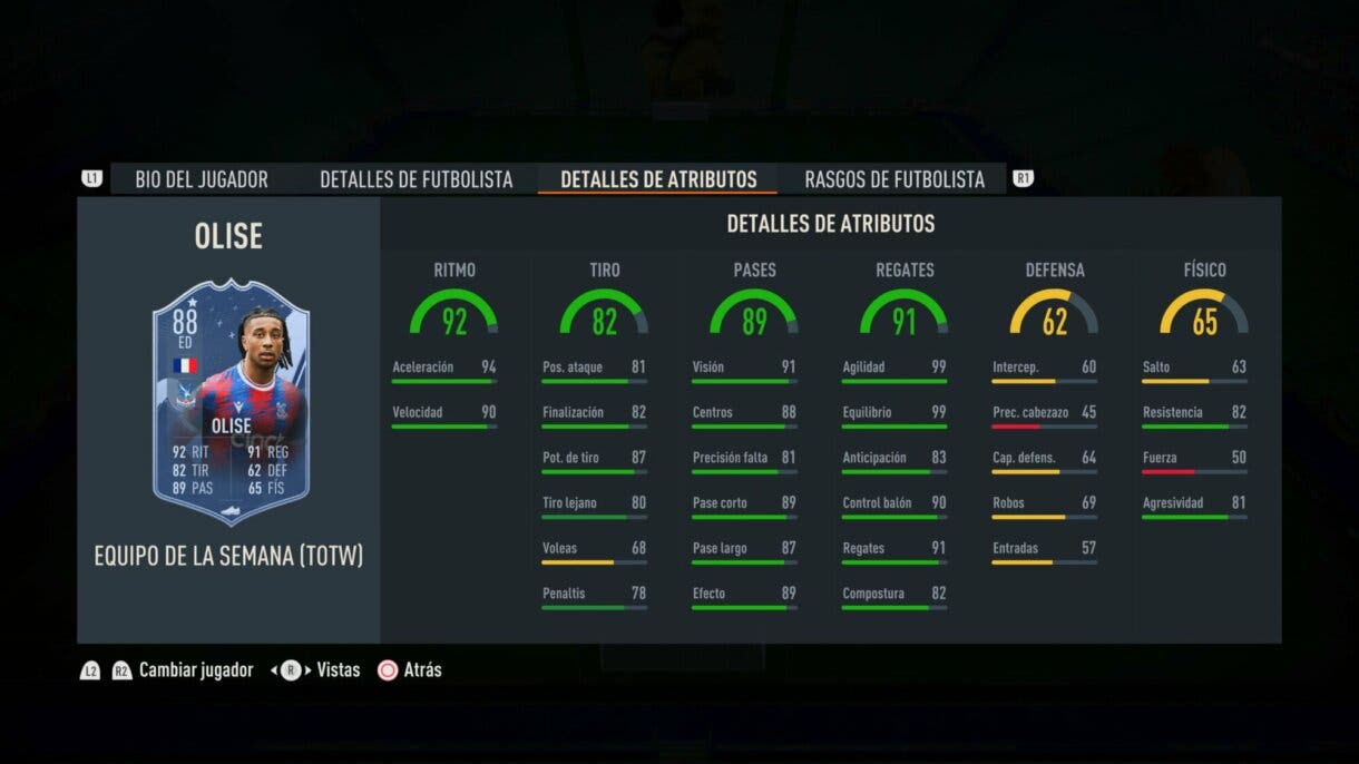 Stats in game Olise IF FIFA 23 Ultimate Team