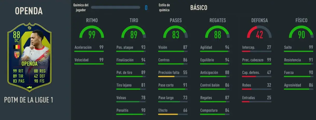 Stats in game Openda POTM de la Ligue 1 FIFA 23 Ultimate Team