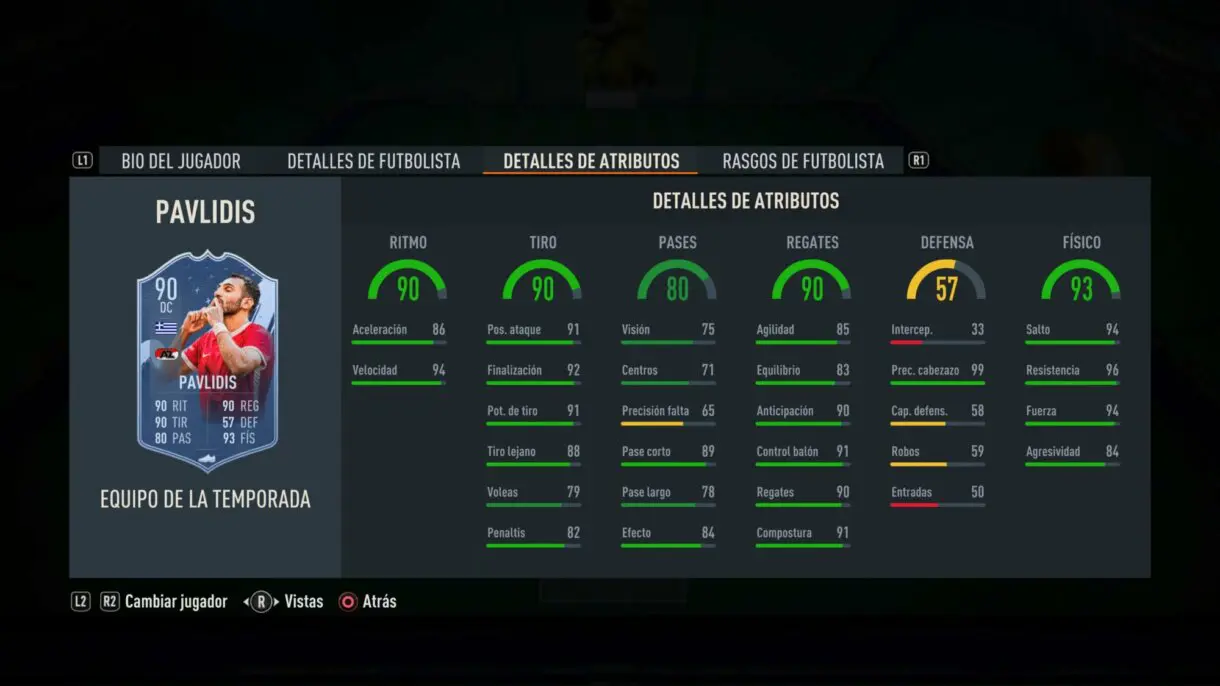 Stats in game Pavlidis TOTS FIFA 23 Ultimate Team