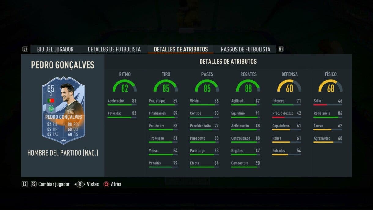Stats in game Pedro Gonçalves MOTM FIFA 23 Ultimate Team