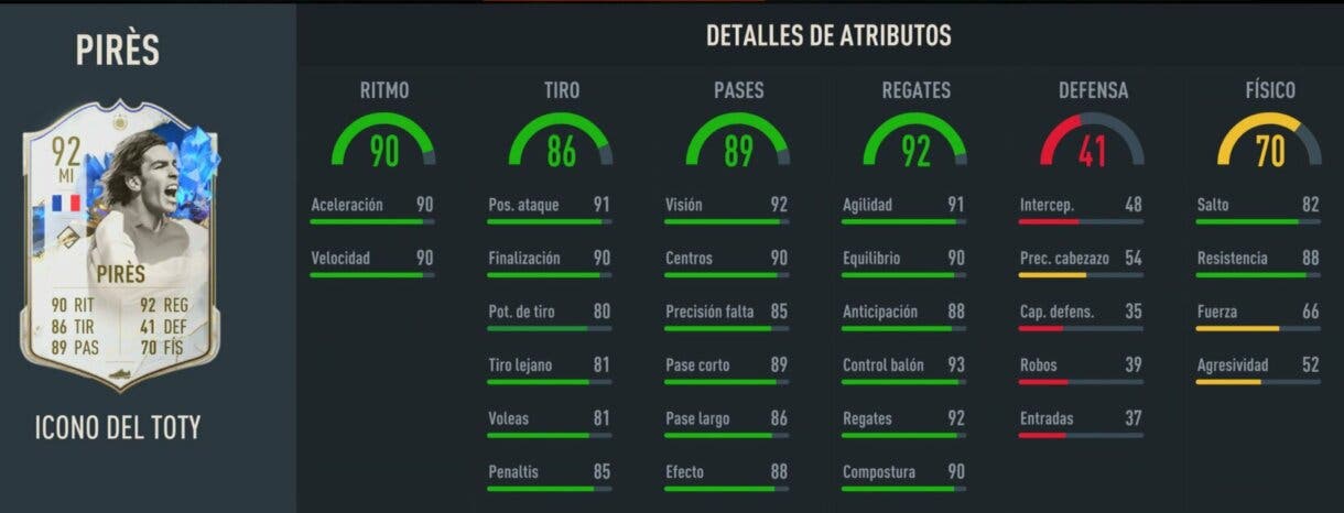 Stats in game Pirés Icono del TOTY FIFA 23 Ultimate Team