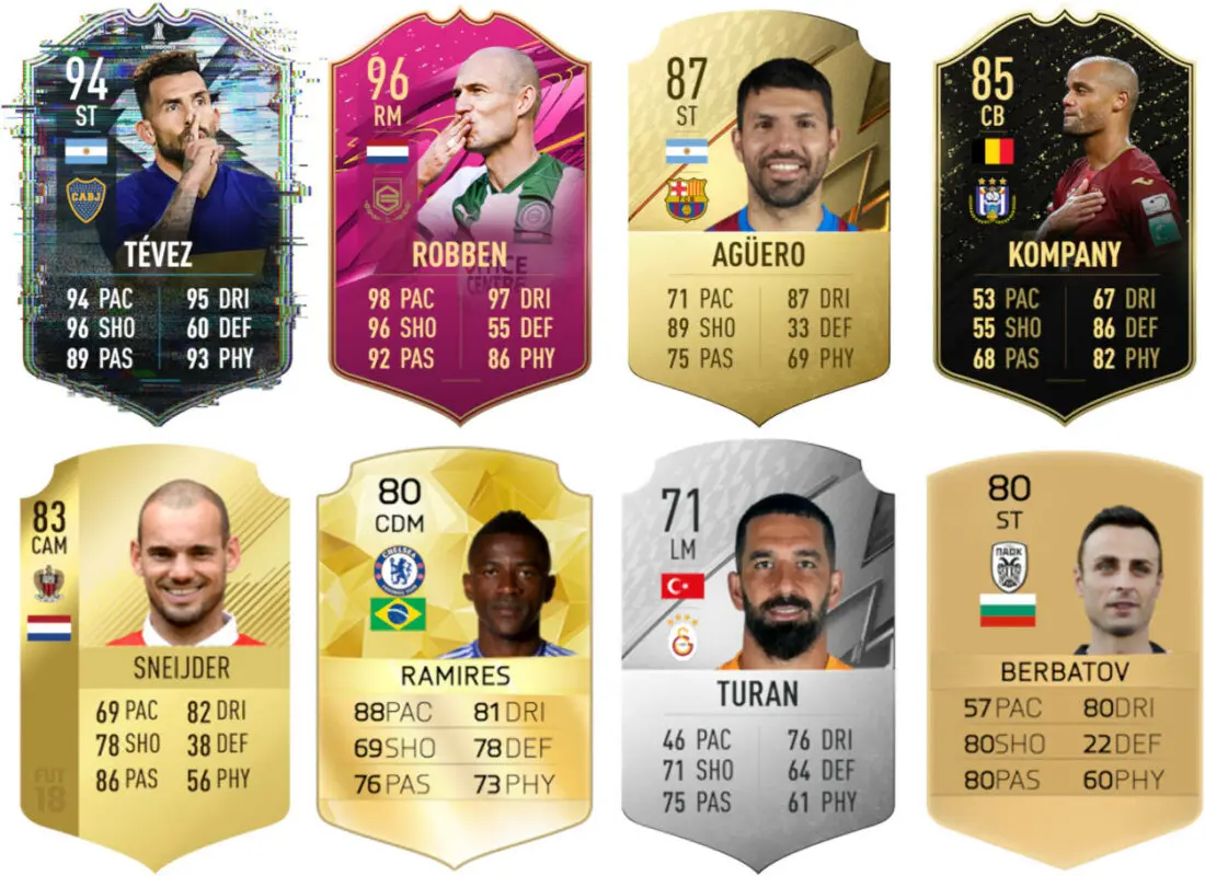Últimas cartas en Ultimate Team de Tévez, Robben, Agüero, Kompany, Sneijder, Ramires, Turan y Berbatov