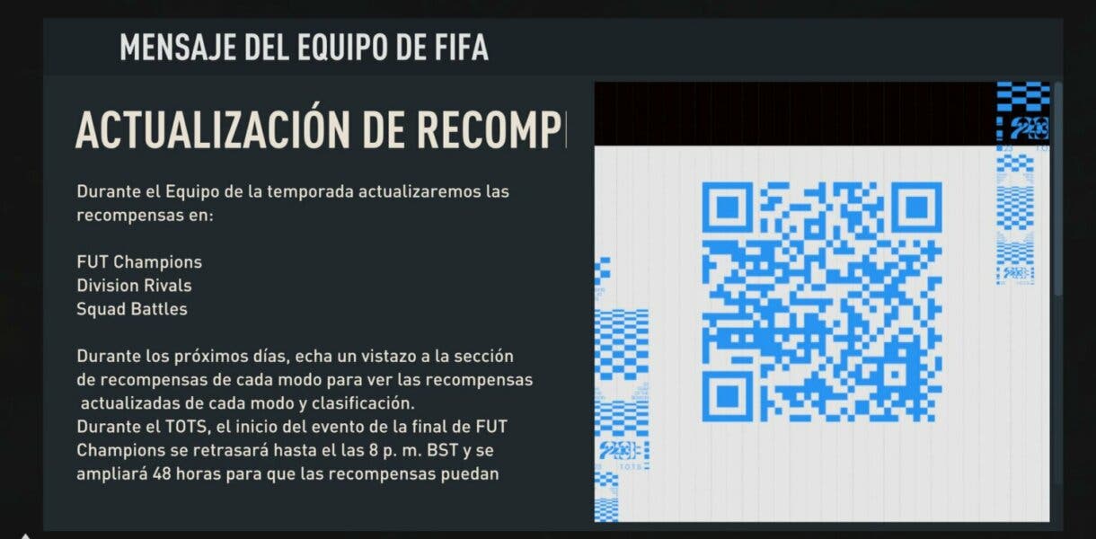 Parte del comunicado sobre la actualización de recompensas durante los TOTS FIFA 23 Ultimate Team