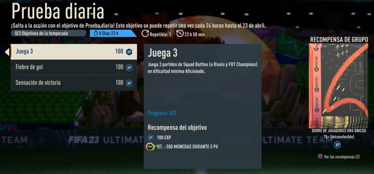 Objetivos Prueba diaria FIFA 23 Ultimate Team