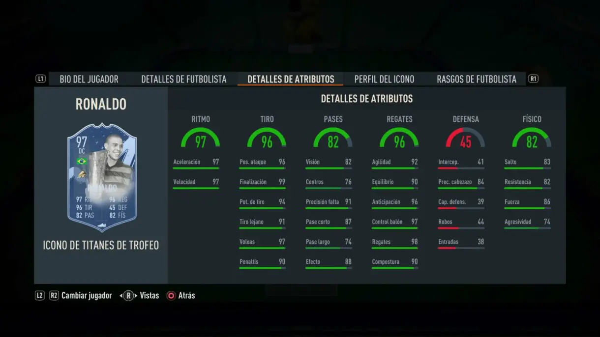 Stats in game Ronaldo Icono Trophy Titans FIFA 23 Ultimate Team