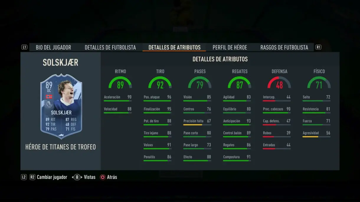 Stats in game Solskjaer FUT Heroes Trophy Titans FIFA 23 Ultimate Team