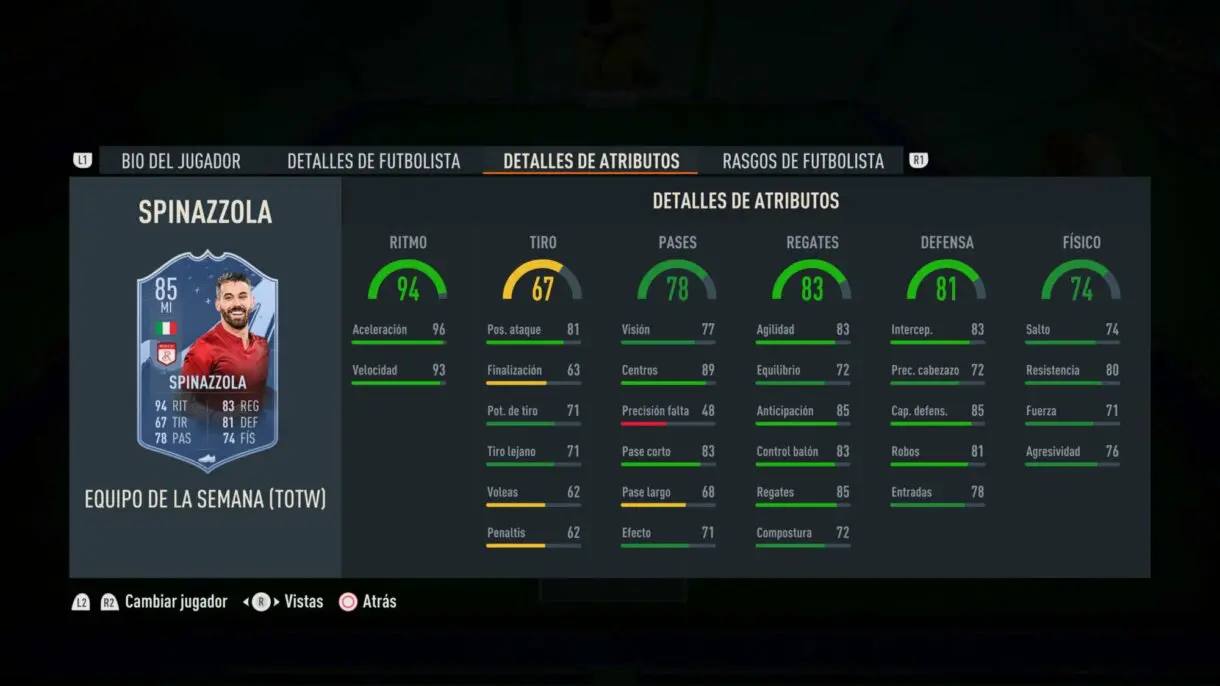 Stats in game Spinazzola IF FIFA 23 Ultimate Team