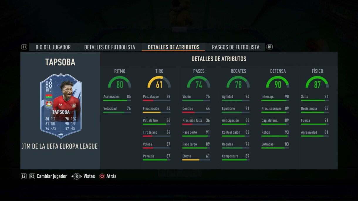 Stats in game Tapsoba MOTM FIFA 23 Ultimate Team