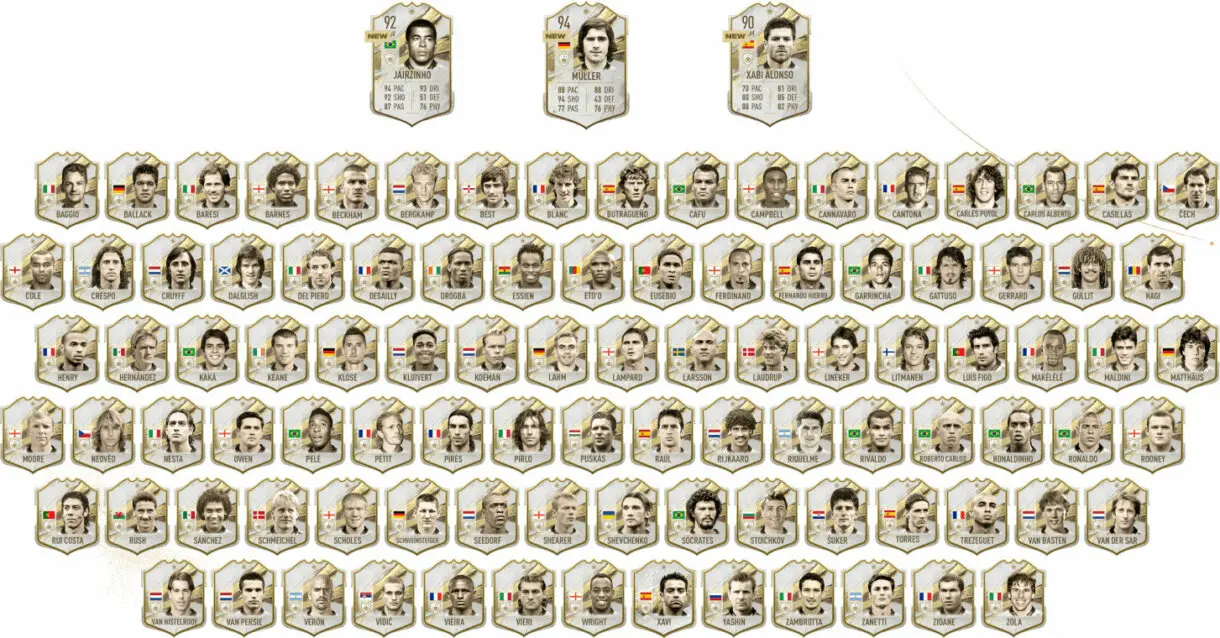 Cartas (casi todas pequeñas y sin medias) de todos los jugadores Icono de FIFA 23 Ultimate Team