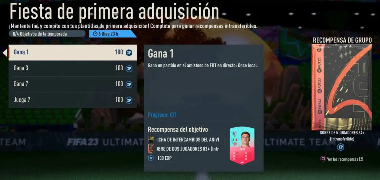Objetivos Fiesta de primera adquisición desde el menú de FIFA 23 Ultimate Team