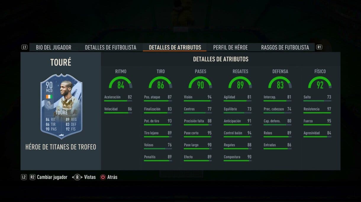 Stats in game Yaya Touré FUT Heroes Trophy Titans FIFA 23 Ultimate Team