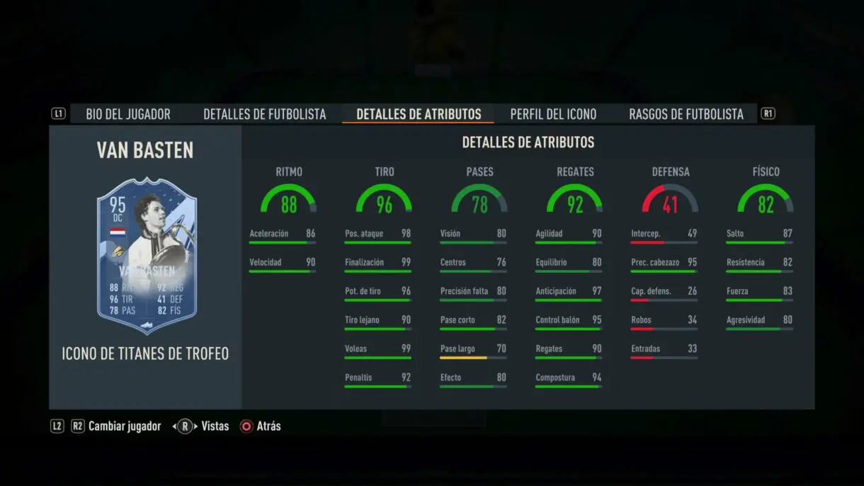 Stats in game Van Basten Icono Trophy Titans FIFA 23 Ultimate Team