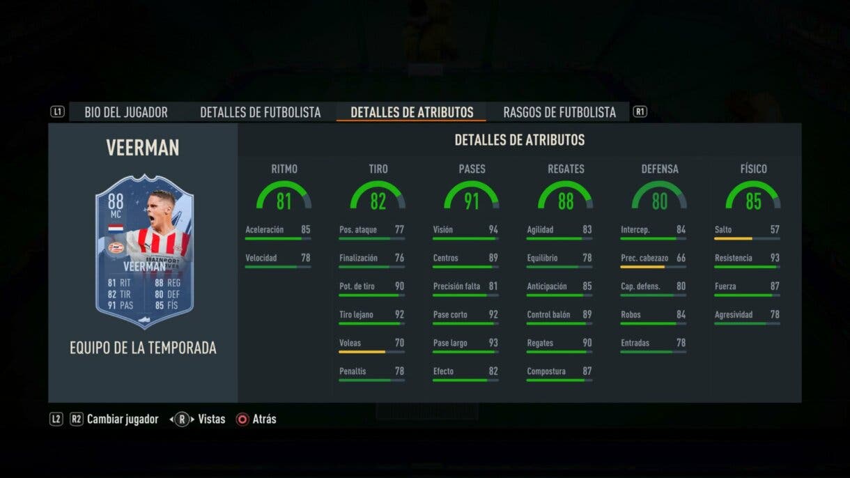 Stats in game Veerman TOTS FIFA 23 Ultimate Team