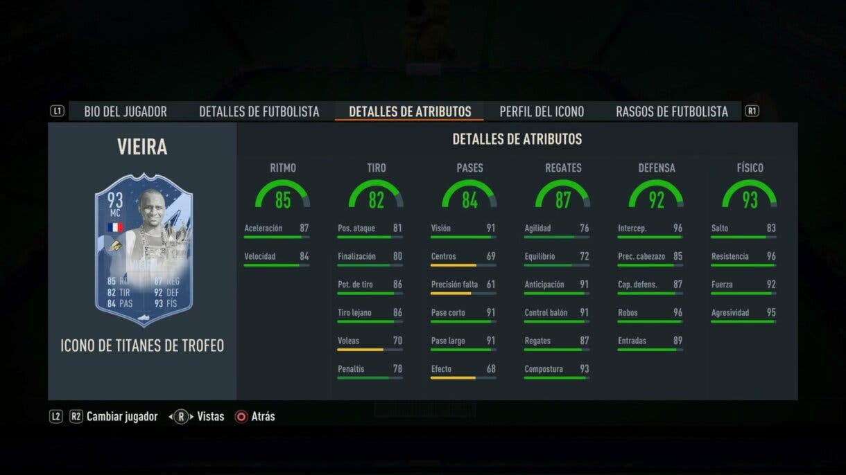 Stats in game Vieira Icono Trophy Titans FIFA 23 Ultimate Team