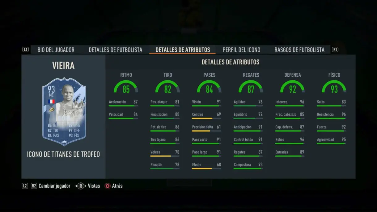 Stats in game Vieira Icono Trophy Titans FIFA 23 Ultimate Team