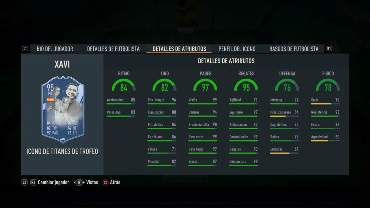 Stats in game Xavi Icono Trophy Titans FIFA 23 Ultimate Team