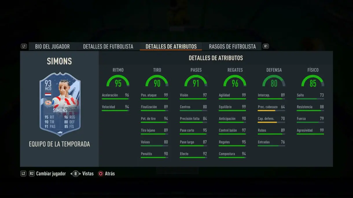 Stats in game Simons TOTS FIFA 23 Ultimate Team