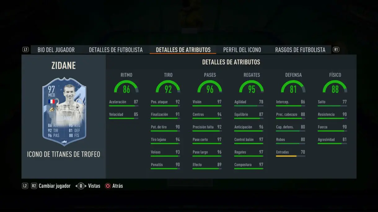 Stats in game Zidane Icono Trophy Titans FIFA 23 Ultimate Team