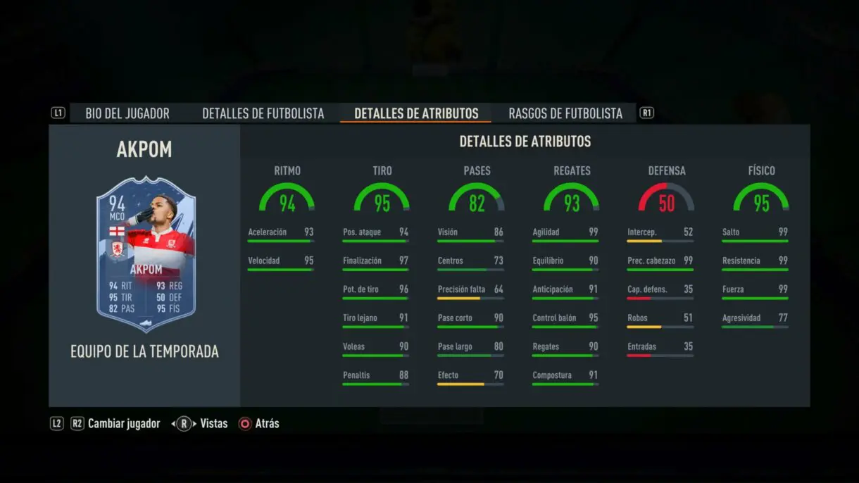 Stats in game Akpom TOTS FIFA 23 Ultimate Team