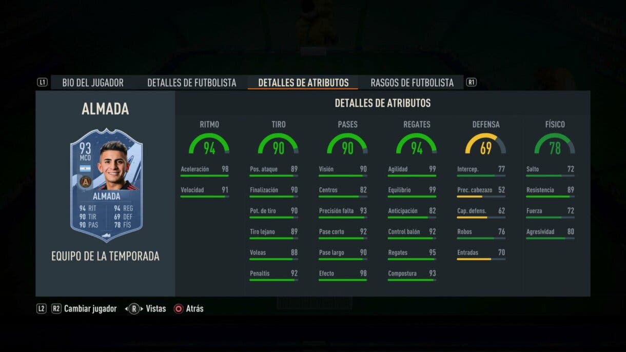 Stats in game Almada TOTS FIFA 23 Ultimate Team