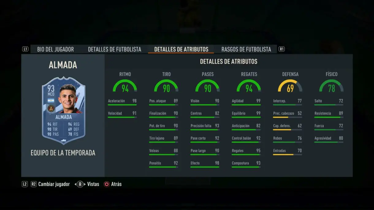 Stats in game Almada TOTS FIFA 23 Ultimate Team