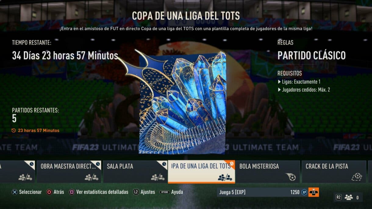 Menú de amistosos online FIFA 23 Ultimate Team mostrando Copa de una liga del TOTS 