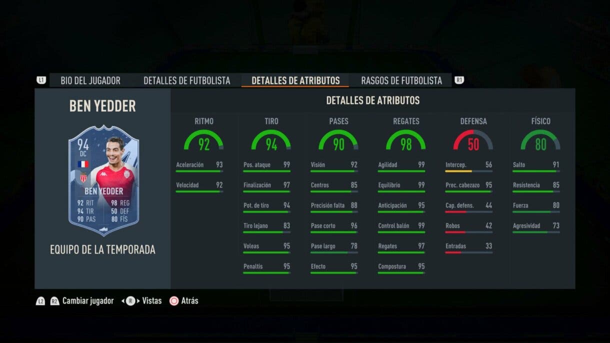 Stats in game Ben Yedder TOTS FIFA 23 Ultimate Team