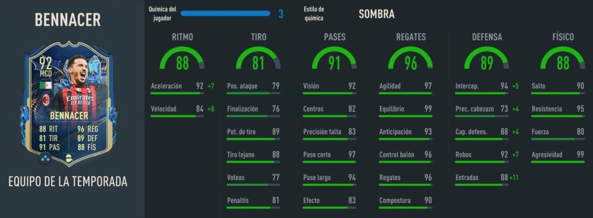 Stats in game Bennacer TOTS FIFA 23 Ultimate Team