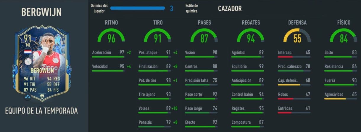 Stats in game Bergwijn TOTS FIFA 23 Ultimate Team