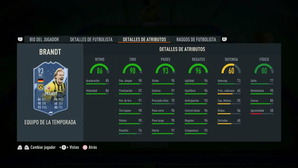 Stats in game Brandt TOTS FIFA 23 Ultimate Team