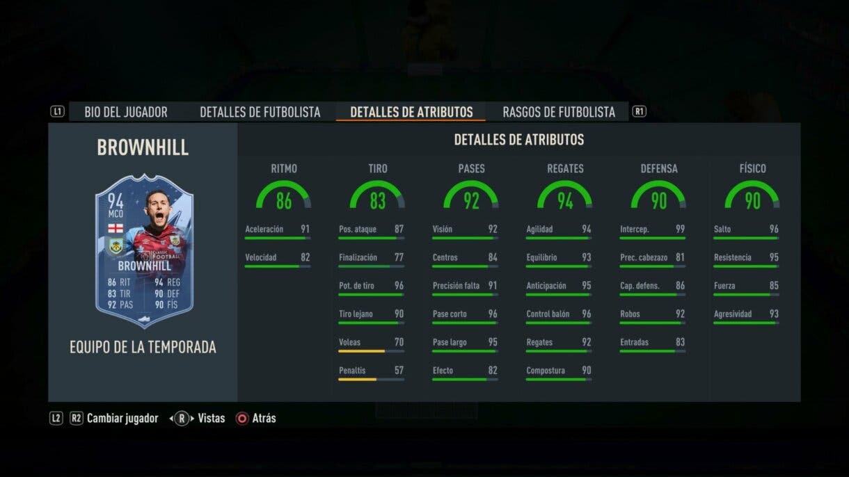 Stats in game Browhill TOTS FIFA 23 Ultimate Team