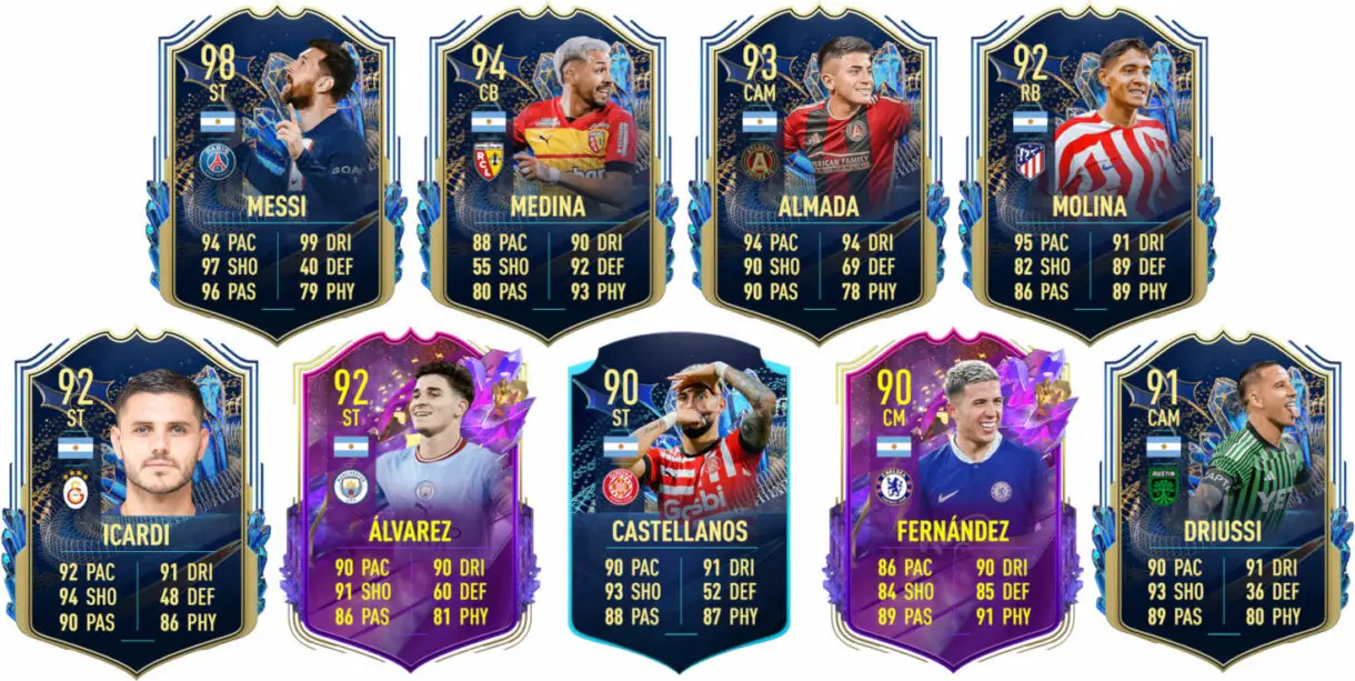 Ejemplos versiones especiales competitivas Argentina FIFA 23 Ultimate Team