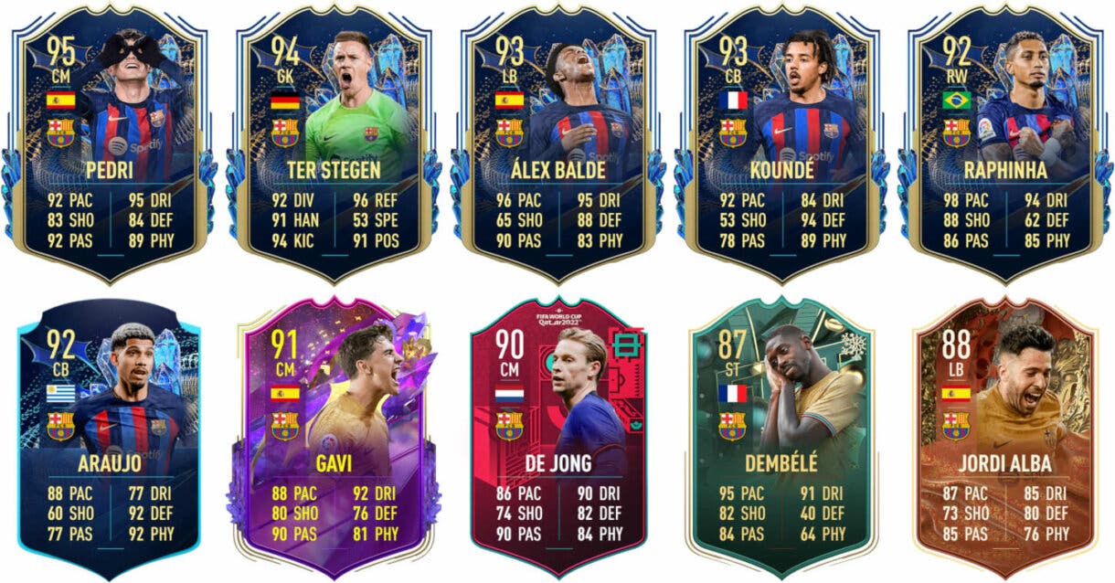 Ejemplos cartas competitivas Barcelona FIFA 23 Ultimate Team