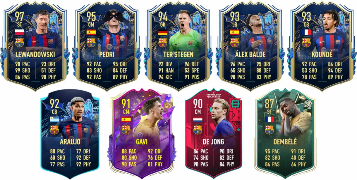 Ejemplos cartas competitivas Barcelona FIFA 23 Ultimate Team