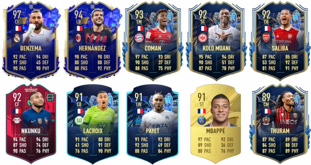 Ejemplos cartas competitivas Francia FIFA 23 Ultimate Team